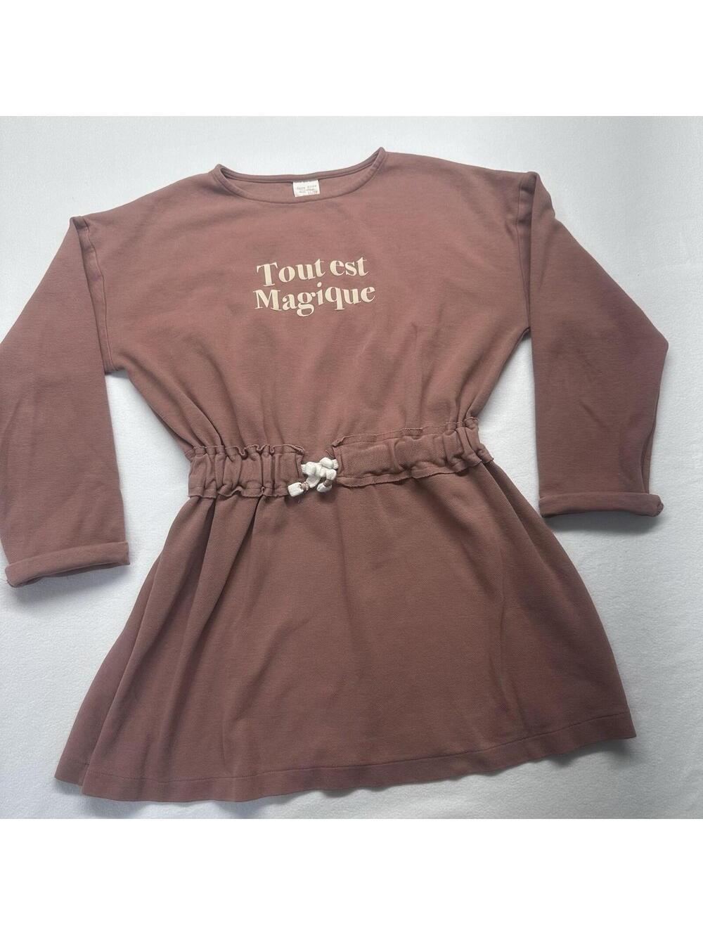 Zara Kids T-Shirt Dress Girls 11/12 Mauve Tout est Magique Long Sleeve Knit